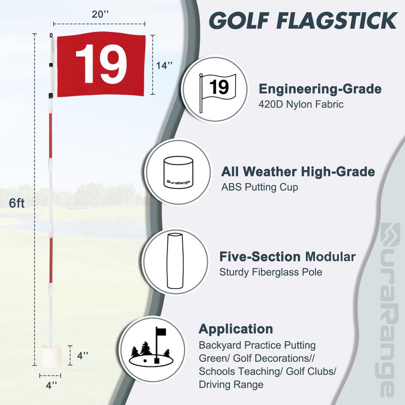 DuraRange Golf Flagstick 6ft, 5-Section Design, ABS Hole Cup, 420D Nylon Flag for Backyard Practice Putting Green | Driving Range | Country Club, Gift Idea, the 19th Hole Flag - Image 3